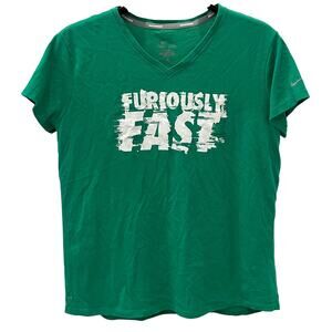 Nike Running Women's LG "Furiously Fast" V-neck Green Graphic T-shirt